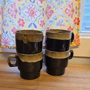 Elegant Black and Brown Ceramic Mug Set